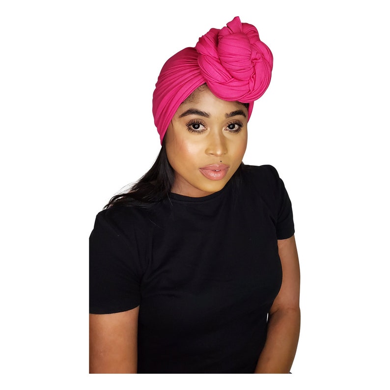Head Wrap Soft Stretch Jersey Scarf Long Hair Turban Tie Headband HeadWrap for Women in Solid Colors par Jamgal Hot pink Fuscia image 1