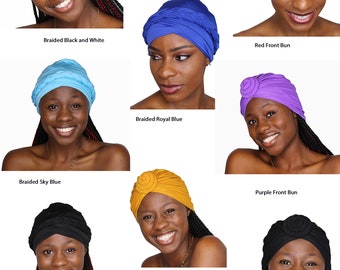 Pre-Tied Turban Headwrap Chemo Hat Multi Color Braided Protective Hairstyle Hairwrap