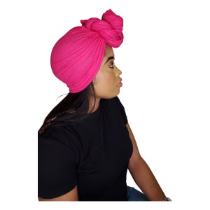 Head Wrap Soft Stretch Jersey Scarf Long Hair Turban Tie Headband HeadWrap for Women in Solid Colors par Jamgal Hot pink Fuscia image 2