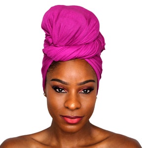 Head Wrap Soft Stretch Jersey Scarf Long Hair Turban Tie Headband HeadWrap for Women in Solid Colors by Jamgal Magenta image 1