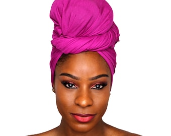 Head Wrap Soft Stretch Jersey Scarf Long Hair Turban Tie Headband HeadWrap for Women in Solid Colors by Jamgal (Magenta)