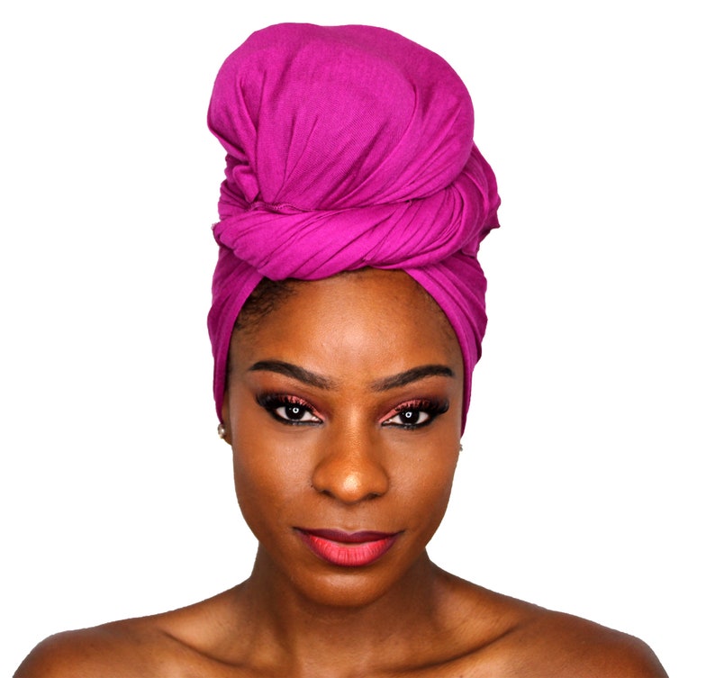 Head Wrap Soft Stretch Jersey Scarf Long Hair Turban Tie Headband HeadWrap for Women in Solid Colors by Jamgal Magenta image 1