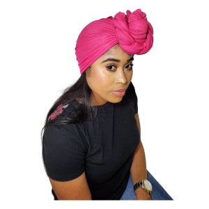 Head Wrap Soft Stretch Jersey Scarf Long Hair Turban Tie Headband HeadWrap for Women in Solid Colors par Jamgal Hot pink Fuscia image 3