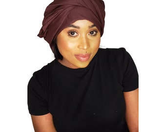 Head Wrap Soft Stretch Jersey Scarf Long Hair Turban Tie Headband HeadWrap for Women in Solid Colors by Jamgal (Brown)