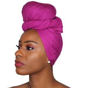 Head Wrap Soft Stretch Jersey Scarf Long Hair Turban Tie Headband HeadWrap for Women in Solid Colors by Jamgal Magenta image 2
