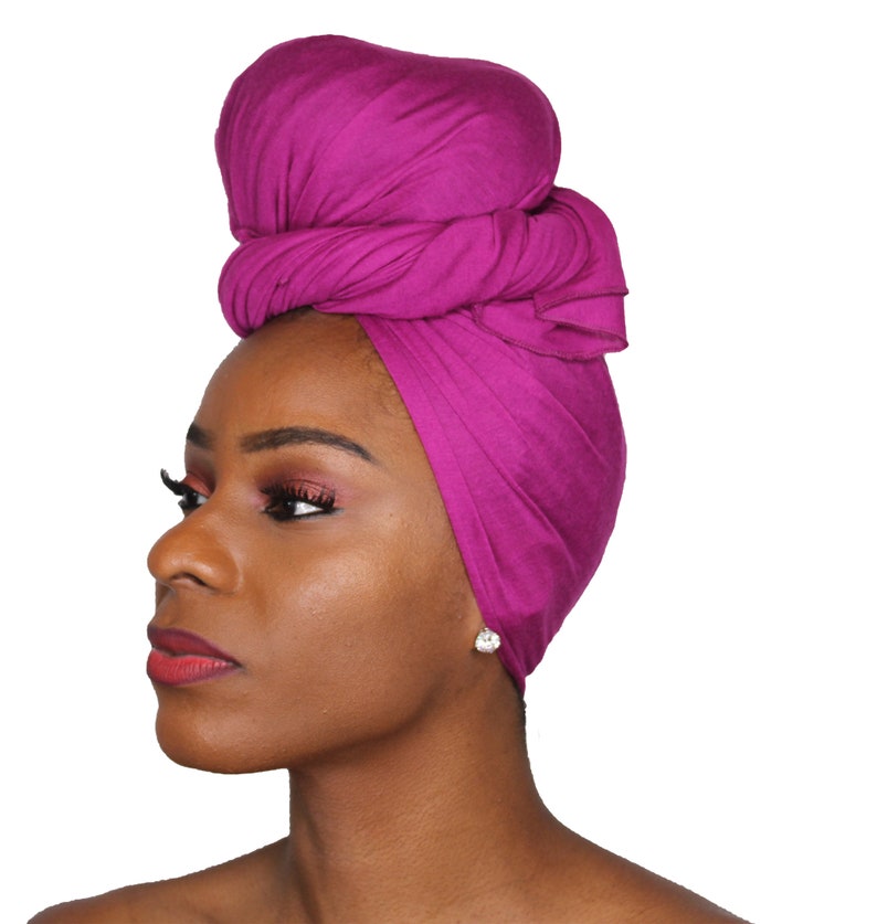 Head Wrap Soft Stretch Jersey Scarf Long Hair Turban Tie Headband HeadWrap for Women in Solid Colors by Jamgal Magenta image 2
