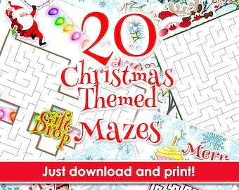 20 Christmas Maze Activity Pages for Kids (Digital Download)
