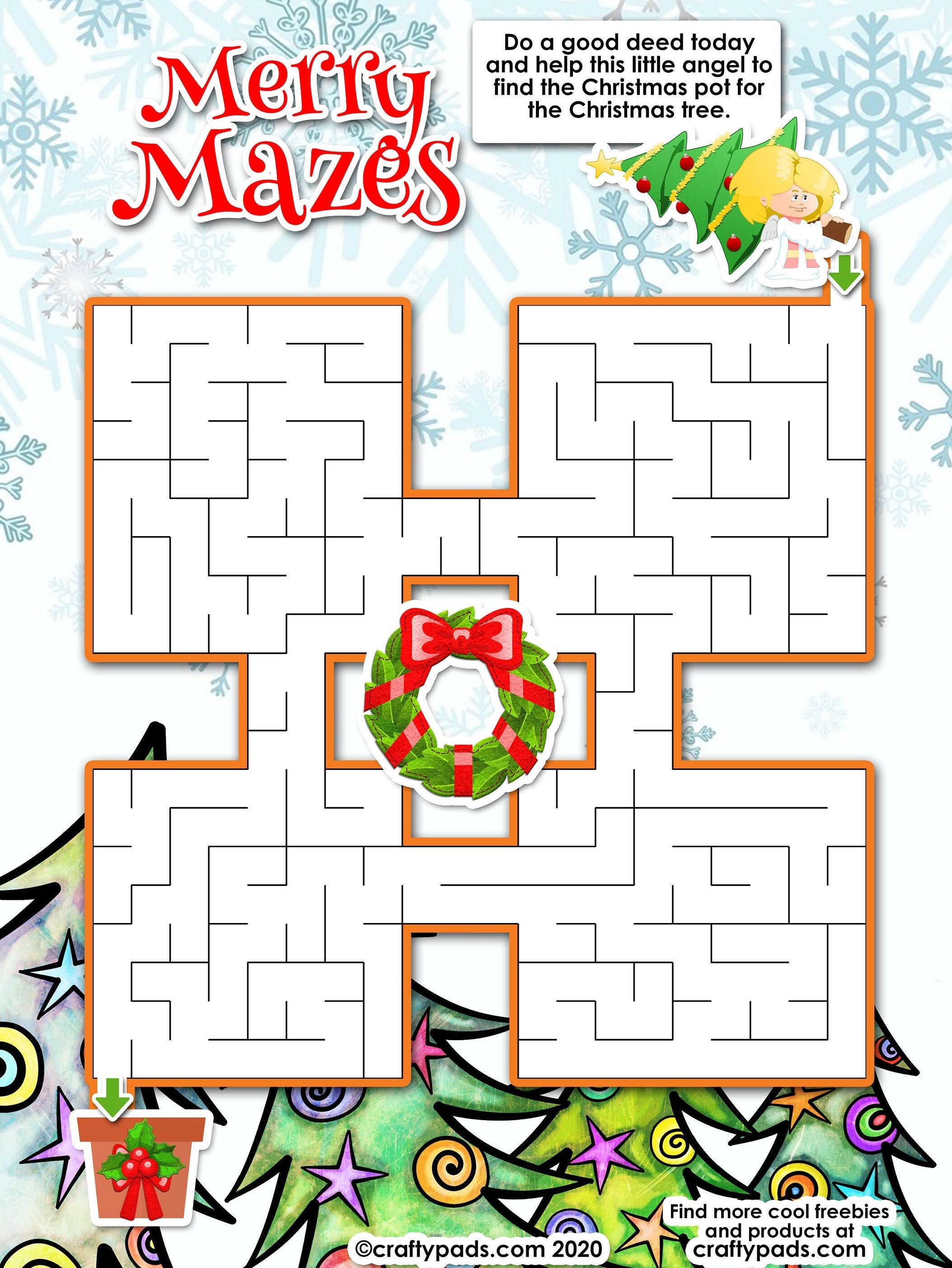 20 Christmas Printable Maze Activity Pages for kids santa | Etsy