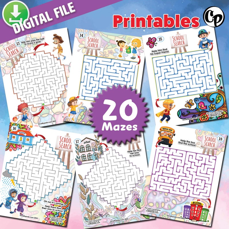 20 School &amp; Friends Printable Maze Activity Pages for Kids. - Etsy
