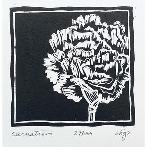 BOUQUET FLORA: 4 Varieties LINOPRINT, Linocut, Flowers, Rose, Baby's Breath, Gypsophila, Carnation, Lily, Blockprint, Original, Black image 8