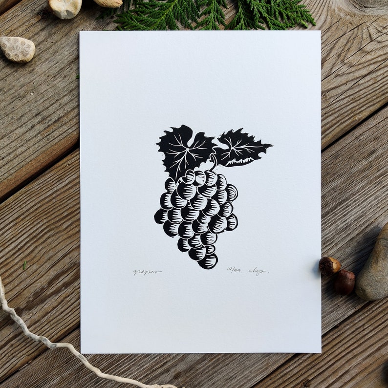 BEER & WINE Hops Grapes Lino Linocut Linoprint Nature Etsy