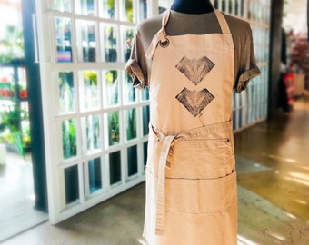 APRON Wheat | Handprinted, Cotton, Pockets, Adjustable, Unisex, Khaki Color, Blockprinted Wearable Art