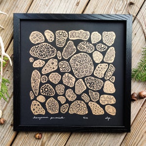 PETOSKEY STONES |  Lino, Linocut, Linoprint, Blockprint, Black Ink, Copper Ink, Blockprint, Original