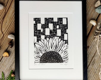 MIDCENTURY FLOWERS | Sunflower with Stars, Tulips with Boomerangs, Lino, Linocut, Original Print, Blockprint