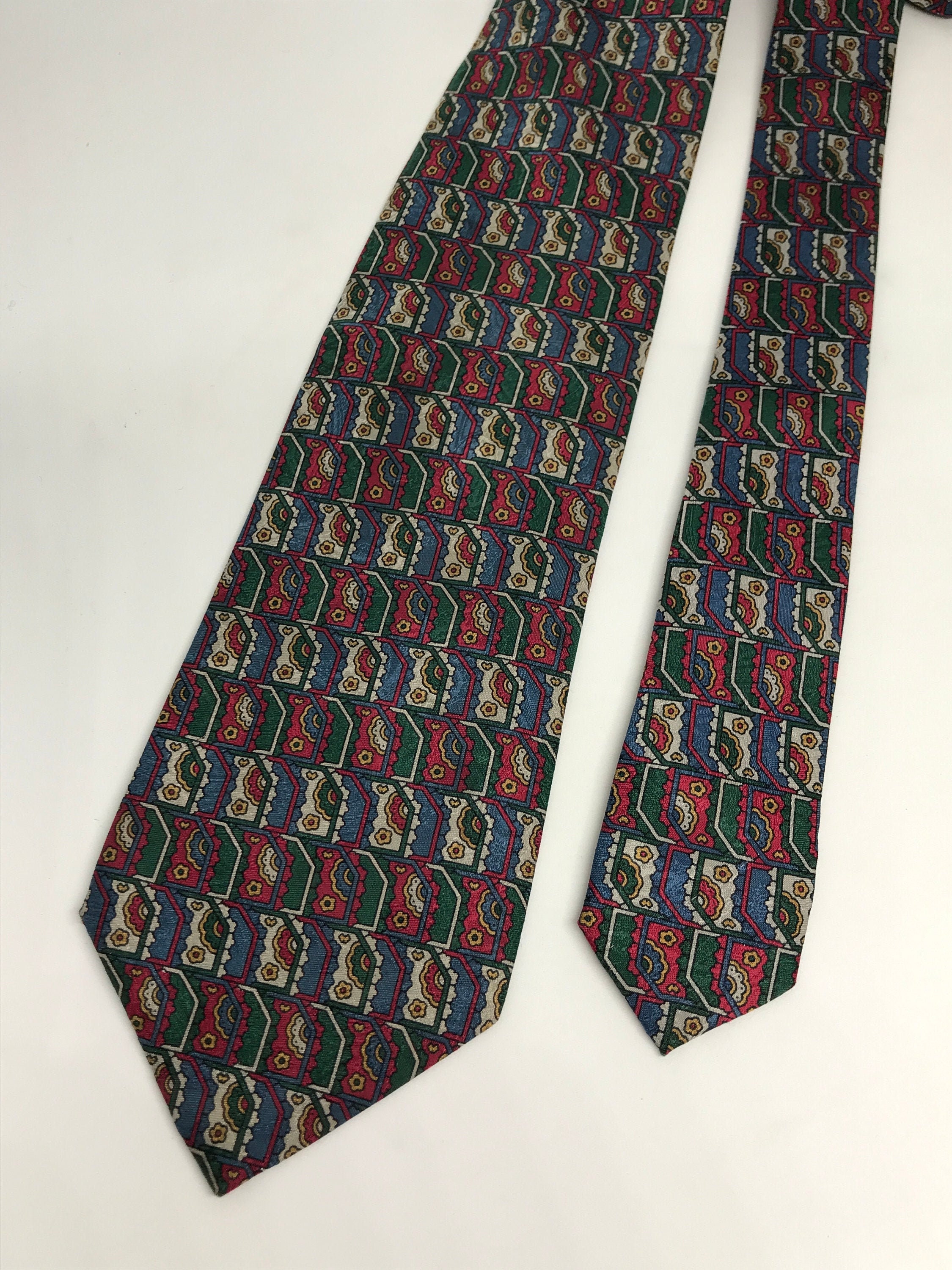 Vintage 90s tie for men silk fabric geoumetric pattern | Etsy