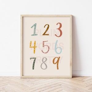 Numbers wall art, Nursery wall decor, neutral nursery decor, nursery wall art, nursery sign, numbers sign, nursery digital download