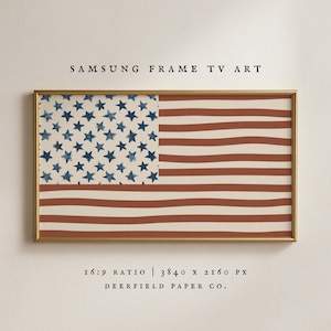 Vintage amerikansk flagga ram TV-konst | Patriotisk bondgårdsdekor (digital nedladdning) 4 juli-dekor Samsung TV
