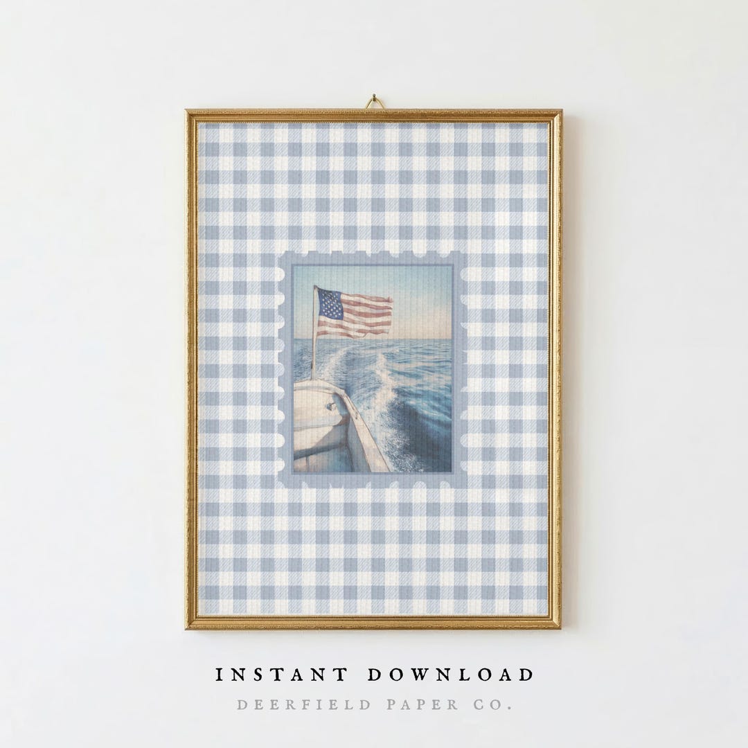 Coastal Americana Printable Wall Art | Boat & American Flag Watercolor ...