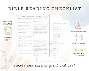 Bible Reading Tracker Printable – 66 Books of the Bible Tracker – Simple Bible Study Checklist Scripture Reading Tracker Digital Download