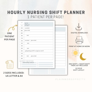 Planificateur des quarts de travail du personnel infirmier pour un seul patient – Feuille de travail horaire pour les soins infirmiers – Organisateur de soins aux patients – Version imprimable pour les étudiants en soins infirmiers – Téléchargement instantané