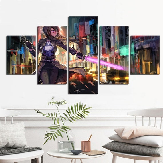 Sword Art Online Sao Asuna Konno Yuuki Kirito Sinon 5 Piece Manga Anime Inspired Canvas Home Decor Wall Art Print Panel Poster Wall Hanging