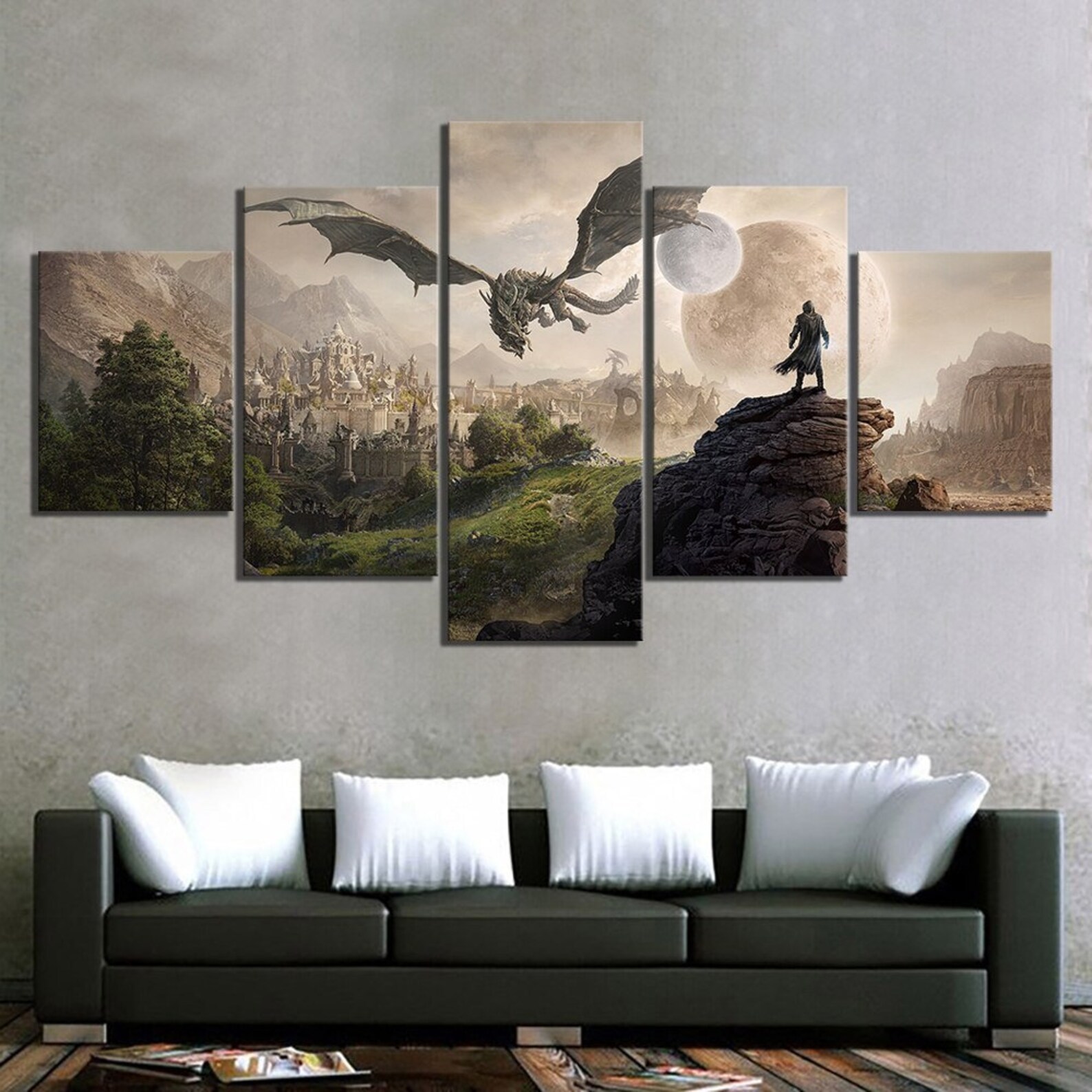 The Elder Scrolls 5 Piece Canvas Skyrim Wall Art Home Decor Etsy