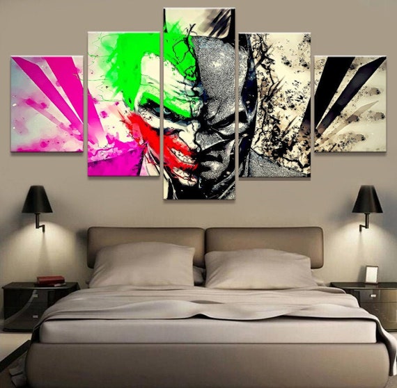 Joker Harley Quinn Suicide Squad Arkham Asylum Batman Dark Knight 5 Piece Canvas Wall Art Anime Home Decor Poster Print Panel Wall Hanging