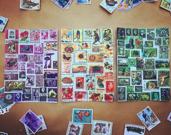 stamp collage postcards;  ideal for sending a little note, postcrossing, penpalling or display