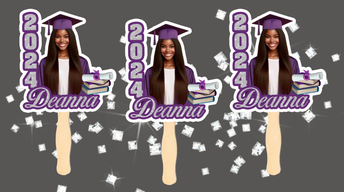 Grad Face Sticks Custom Face Fans With Wooden Handle, Graduation Head, Grad Face Fans ...