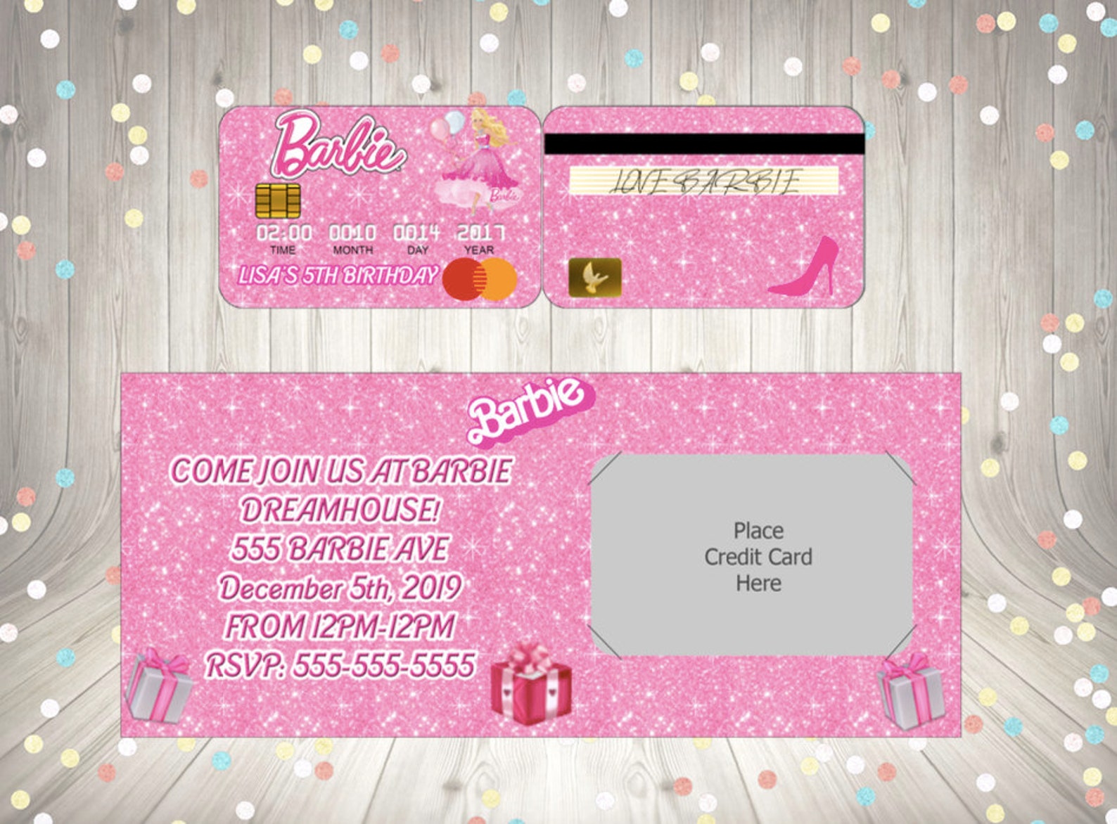 Barbie Credit Card invite-PVC Credit Card Invitation | Etsy