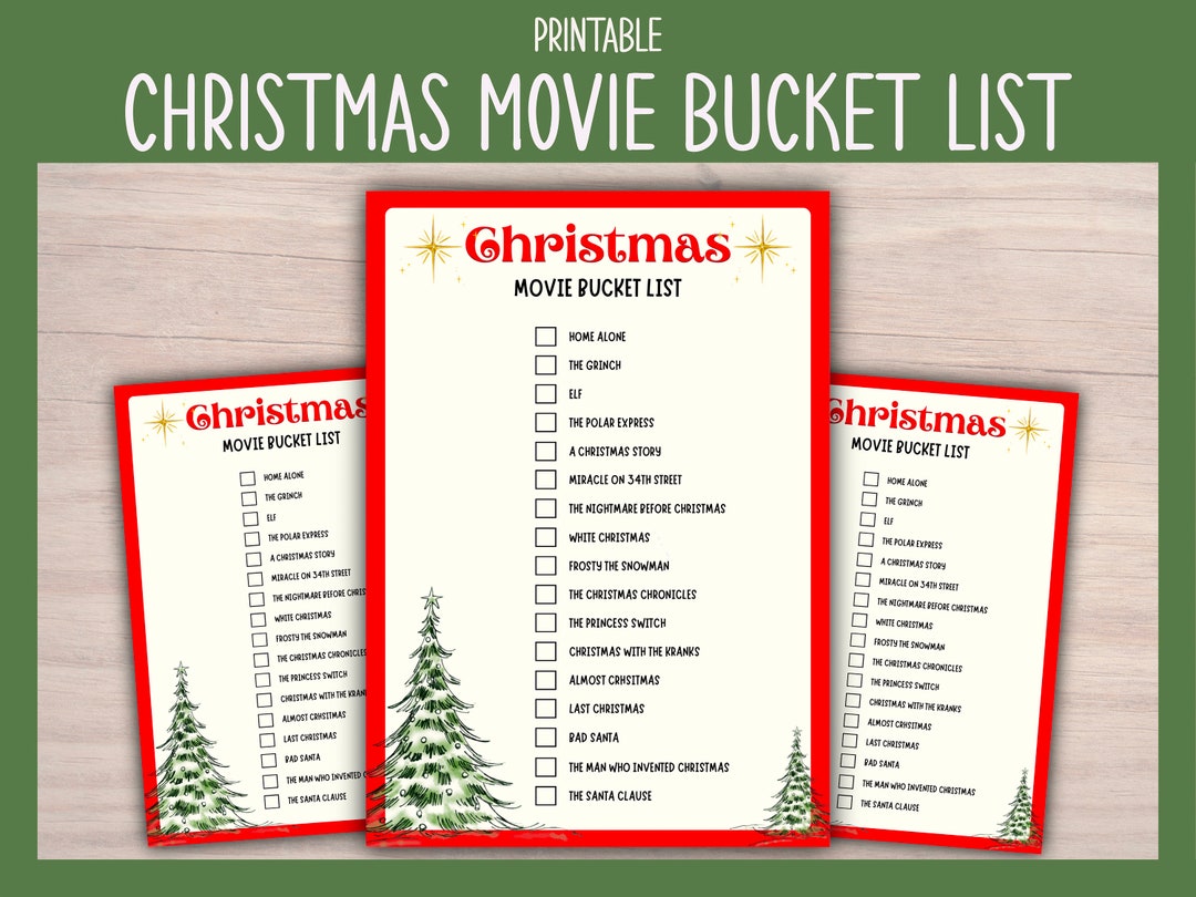 Printable Christmas Movie Checklist Holiday Movies Etsy