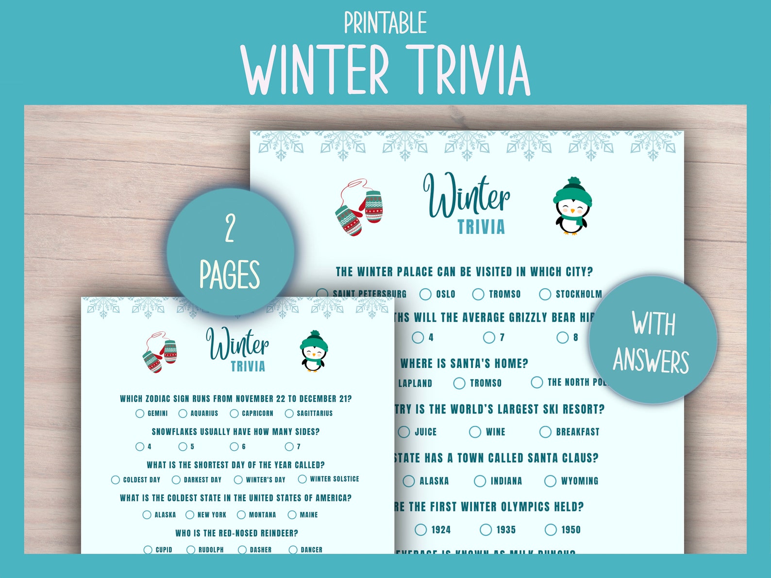 Printable Winter Trivia Winter Quiz Christmas Trivia Etsy