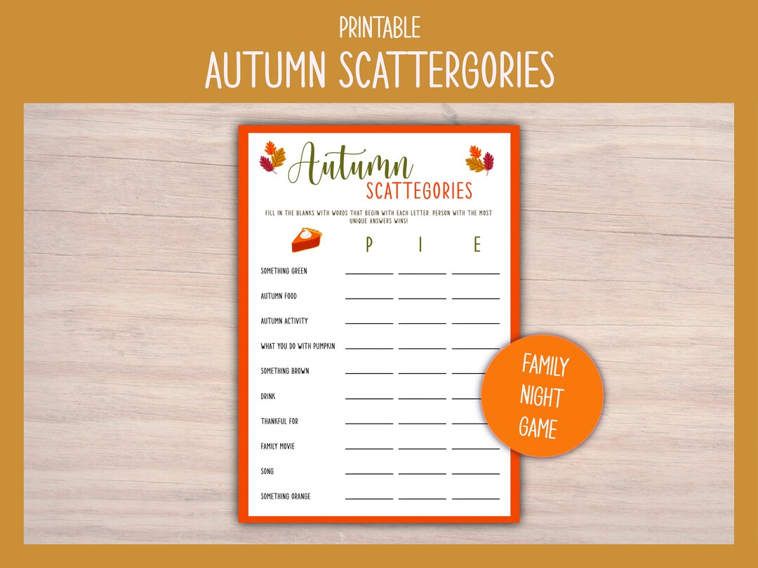 Printable Autumn Scattergories Game Thanksgiving Game - Etsy Australia