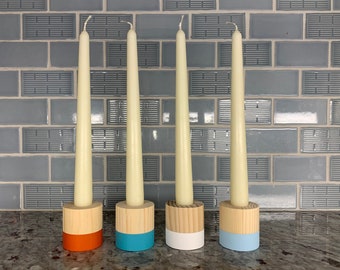 Wood Taper Candle Holder- Colorful, Minimalist