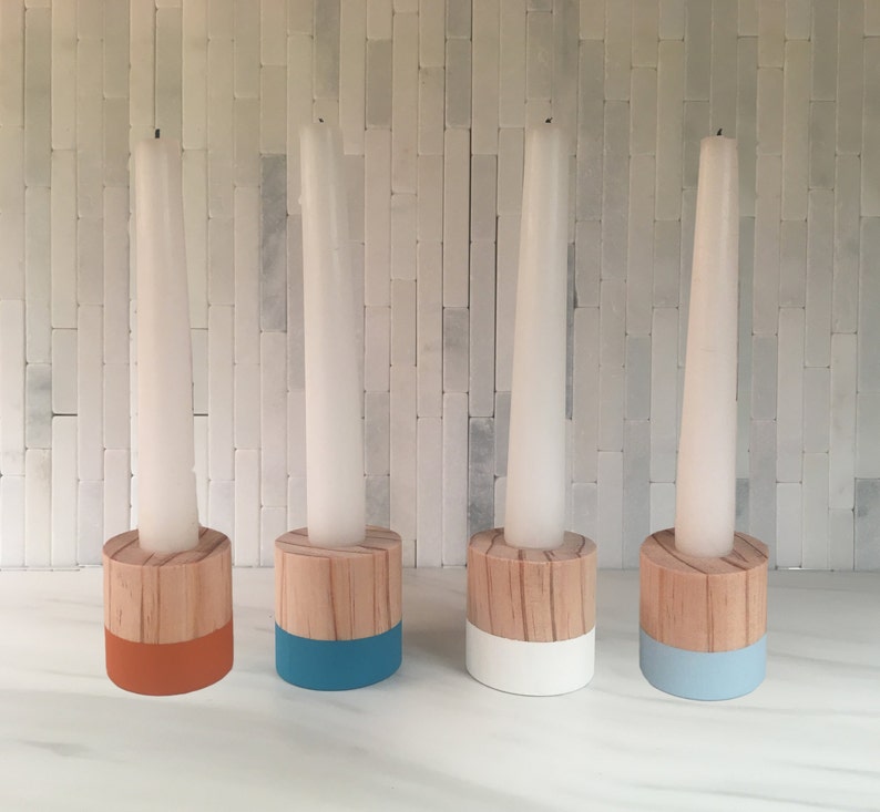 Wood Taper Candle Holder Multi Colors Etsy