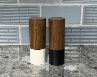 Wood Salt and Pepper Shakers - White and Black - Pine, Walnut