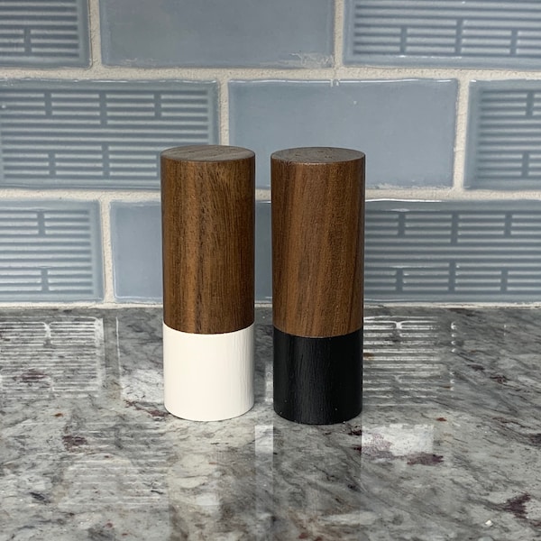 Wood Salt and Pepper Shakers - White and Black - Pine, Walnut