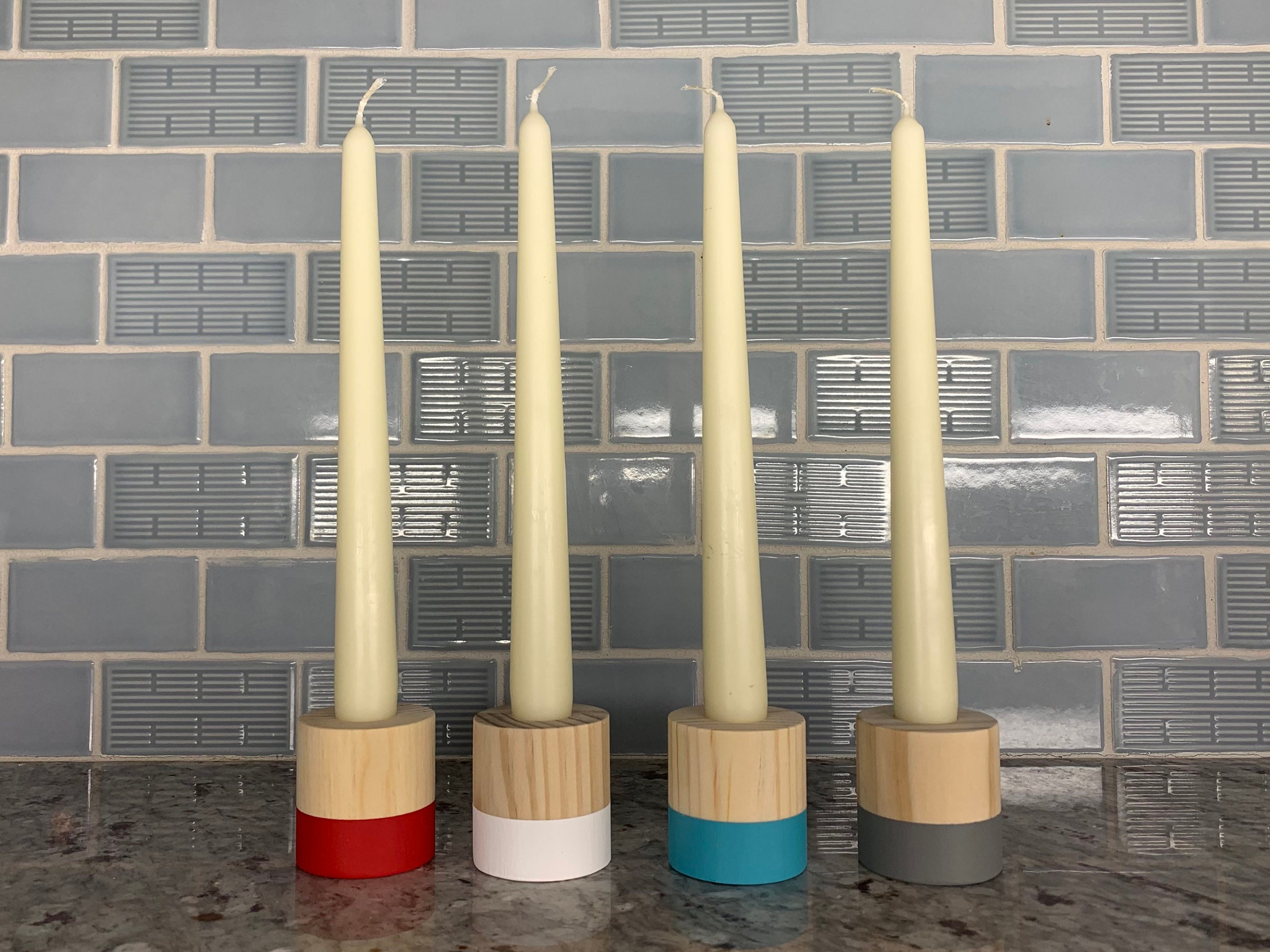 Wood Taper Candle Holder Multi Colors Etsy