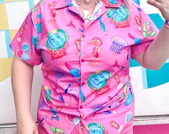 Mermaid Makeup Button Down Shirt