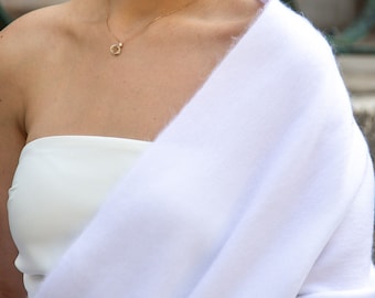 Wedding Shawl - Pure White | Bridal Shawl | Bridesmaid Shawl | Bridal Wrap | Wedding Bolero | Bridal Cape | Winter Wedding Shawl