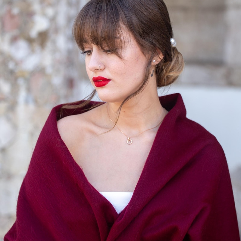 Burgundy Bloom Satin Shawl main image 1