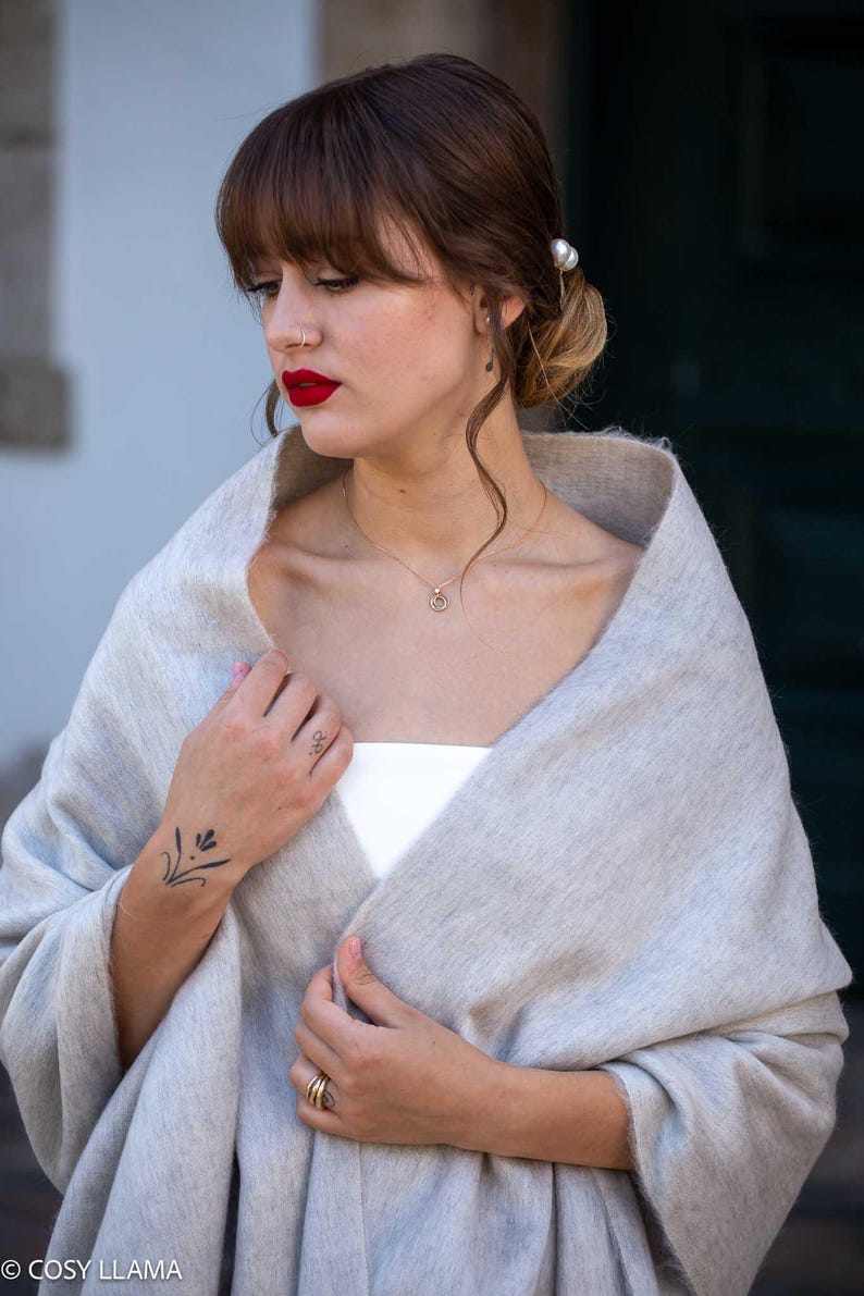 Alpaca Wedding Shawl (200x65cm) | 17 Colors Cream Melange