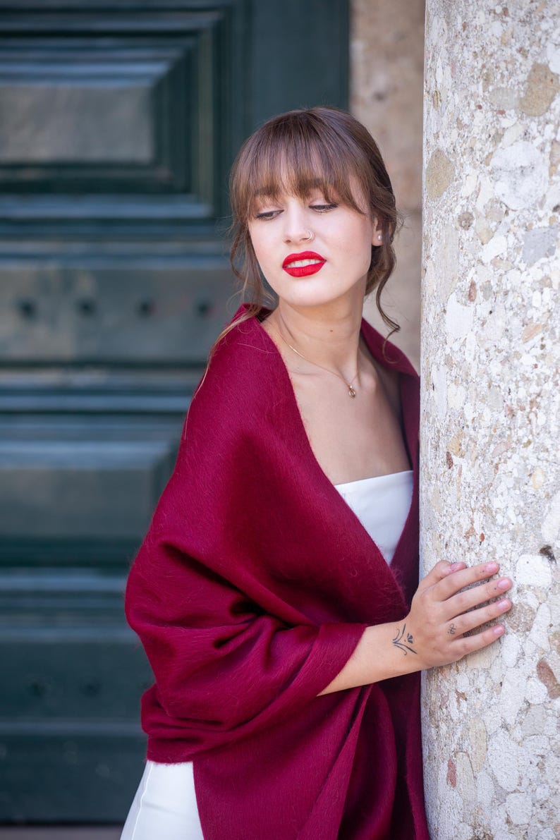 Alpaca Wedding Shawl (200x65cm) | 17 Colors Cranberry