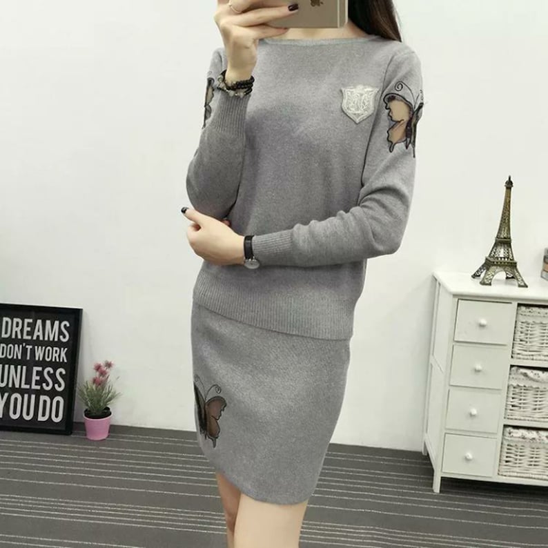 Cultivate One/'S Morality Package Buttocks Short Skirt Round Neck Long Sleeve Coat Sweater Dress Suit