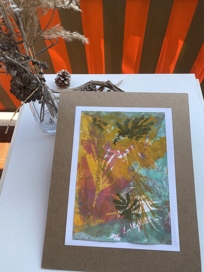 Abstract Botanical Original Painting Still Life Pressed Flower Acrylic Art 8 by 11  by Rita Panfili
