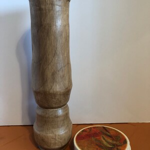 A tall madera lathe turned vase,one of s kind,decor,room,table,living,home,centerpiece,accent