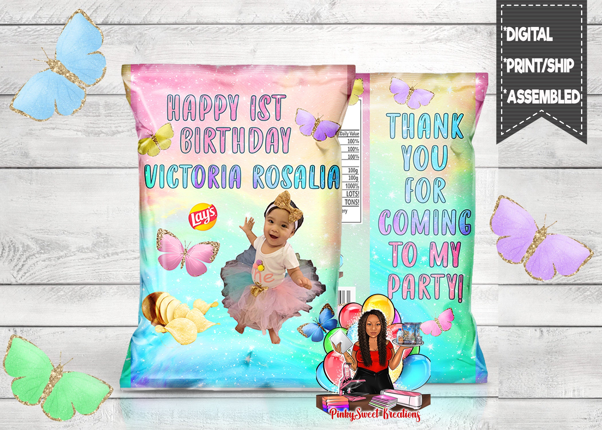 Butterfly Themed Chip Bagscustom Chip Bags Party Favors Birthday Party