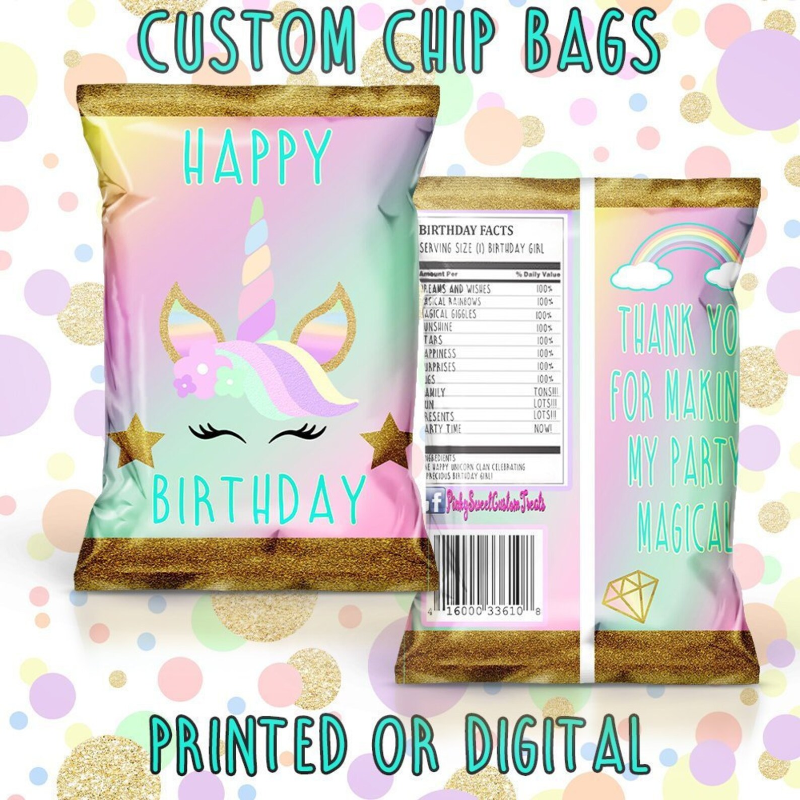 Custom Unicorn Chip Bagsdigitaldownloadshippedbirthdayunicorn