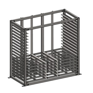 Puede incluir: Un estante de almacenamiento de metal con múltiples estantes. El estante está hecho de barras de metal y tiene una forma rectangular. El estante está vacío y listo para ser utilizado para el almacenamiento.