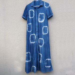 Kookai Brand Indigo Natural Hand Dyed Shibori Cotton Long Dress Size 38